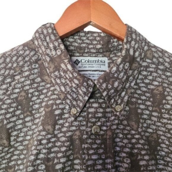 Columbia Shirt Fish Print Sz L Large Button Front Short Sleeve Casual Men - Picture 4 of 7